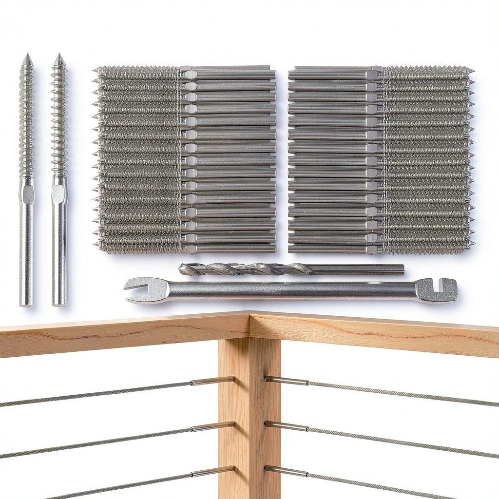 'CELYND Swage Lag Screws installed on a deck railing'