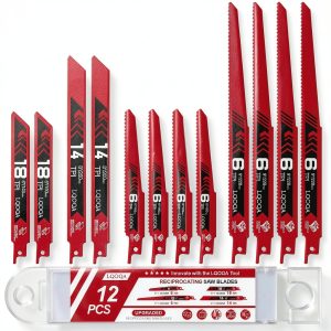 12-Piece Bi-Metal Reciprocating Saw Blade Set,Premium 6 & 8 & 9 Inch Wood & Metal Cutting Saw Blades withstorage Box,Long-Lasting Pruning Blades-0