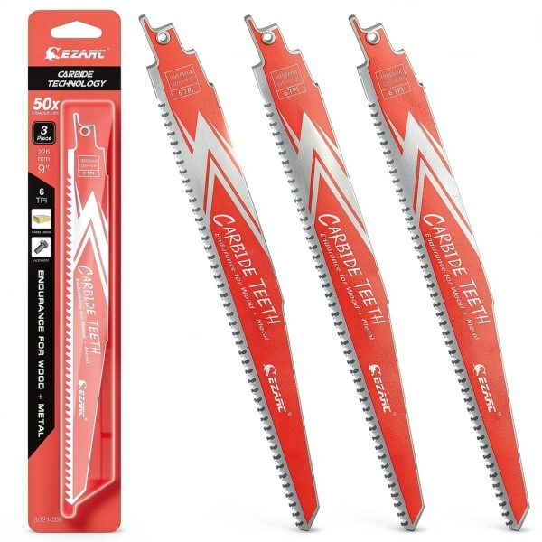 EZARC Carbide Reciprocating Saw Blade 9" 6 TPI for Wood & Metal-0
